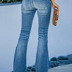 Independence Day Multi Button High Waist American Flag Printed Flare Leg Jeans