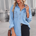 Nadorine Casual Flap Long Sleeve Single Breasted Pocket Denim Jacket