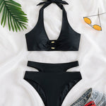 Halter Neck Bikini Sets Swimsuit Color High Waist Thong Swimwear