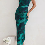 Margovil Sleeveless Side Slit Printed Bodycon Midi Dress