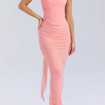 Margovil Ruched Strapless Corset and Bodycon Maxi Skirt Set with Scarf