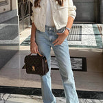 Margovil Button Up Pocketed Cropped Bomber Jacket