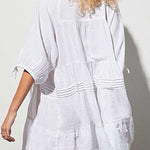 Nadorine Women's Cute Sweet Tie up V Neck Drawstring Short Sleeve Babydoll Dress Loose Tiered Ruffle Swing Tunic Mini Dress
