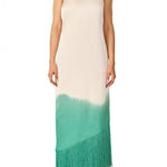 Vibrant Ombré Print Ruched One Shoulder Tassle Trim Vacation Maxi Dress