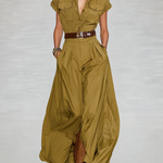Women's Cotton Blend Lapel Single-breasted Short-sleeved Shirt Maxi Dress
