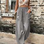 Loose Plus Size Elasticity Pockets Solid Color Pants