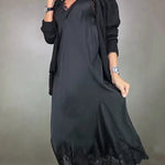 Retro knitted slit two-piece long skirt