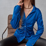 Nadorine Solid Color Long Sleeve Blouse Pleated Elegant Cardigan Shirt for Women Casual Work Office Loose Fit 2026 | Under