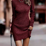 Round Neck Long Sleeve Sexy Sweater Dress