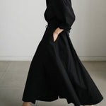 Long Sleeves Loose Buttoned Solid Color Lapel Midi Dresses