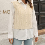 Womens Sweater Vests Cable Knit Sleeveless V-Neck Crop Tank Tops Sweaters Vest