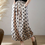 Nadorine Casual Polka Dot Wide-Leg Cotton-Linen Palazzo Pants