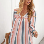 Nadorine Striped Shirt V-neck Long-sleeved Top T-shirt for Women Casual Work Office Loose Fit 2026 | Under $40