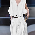 High Waisted Loose Pleated Solid Color Split-Joint Suit Pants
