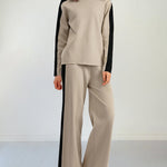 Loungewear Sets Contrast Side Seam Drop Shoulder Pullover & Sweatpants
