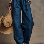 Boho-Vintage Elegant Tencel Faux-Denim Ruffle Jumpsuit