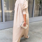 Nadorine Women's Button Down Maxi Shirts Dress Long Sleeve Collared V Neck Kaftan Loose Long Dress Coat