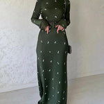 Long Sleeve Slim Fit Ruffled A-line Maxi Dress