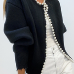 Pearl Trim Ripped Hem Cardigan