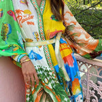 Summer Vacation Style Printed Long-sleeved Dress