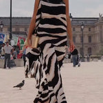 Loose Sleeveless Asymmetric Zebra-Stripe One-Shoulder Vest Top