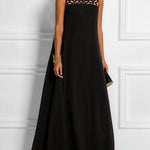 Loose Sleeveless Hollow Solid Color Split-Joint Round-Neck Maxi Dresses