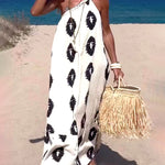 Nadorine Women's Casual Print Loose Fit Sleeveless Halter Neck Maxi Dress