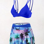 Split High-waisted Lotus Leaf Edge Printing Bikini Swimsuit