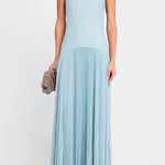 Margovil Strapless Tube Patchwork Pleated Maxi Dress