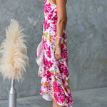 Halter Sleeveless Ruffle Hem Slit Floral Print Maxi Dress