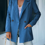 Nadorine Double Breasted Button Down Office Work Wear Solid Blazer Jacket