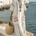 Striped Print V-Neck Casual Loose Pocket Maxi Dress