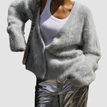 Fuzzy V Neck Loose Cardigan Sweater