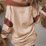 Light French Beige Striped Patchwork Collar Sweatshirt