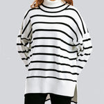 Striped Sweater Casual Turtleneck Knit Pullover Jumper Tops