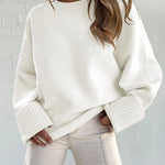 Women's Round Neck Long Sleeve Oversized Plush Knitted Thick Warm Pullover Sweater Top