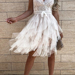 V-Neck Lace Sleeveless Layered Midi Dress