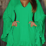 Elegant style polyester pullover V-neck irregular skirt dress