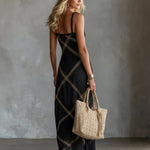Victorina | Black and Camel Geometric Dress