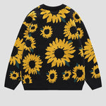 Sunflower Pattern Embroidery Knit Sweater Casual Loose Round Neck Unisex Sweater