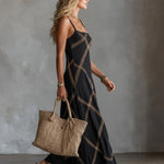 Victorina | Black and Camel Geometric Dress