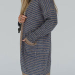 Fashion Contrast Striped Loose Long-sleeved Mid-length Knitted Cardigan