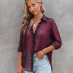 Nadorine Long Sleeve Button Up Shirt Summer Sheer Tulle Top for Women Casual Loose Business Casual 2026 | Under