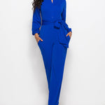 Elegant Long Sleeve Straight Long Pants Jumpsuits Clubwear Rompers with Pockets