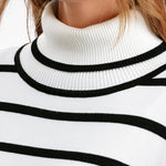 Striped Sweater Casual Turtleneck Knit Pullover Jumper Tops