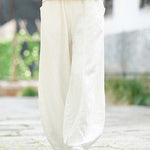 Nadorine Casual Cotton Linen Baggy Pants with Elastic Waist Relax Fit Lantern Trouser