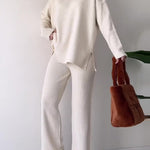 Solid Color Loose Hem Slit Two-piece Sweater Set