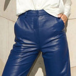 Skinny Leg Straight Leg High-Waisted Solid Color Split-Joint PU Pants Trousers