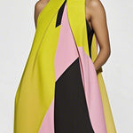 A-Line Loose Color-Block Pleated Split-Joint Round-Neck Maxi Dresses