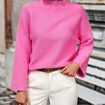 Nadorine Crewneck Knitted Sweater Solid Color Batwing Long Sleeve Pullover Jumper Top